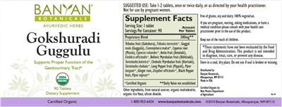 Photo of the Banyan Botanicals Gokshuradi Guggulu label