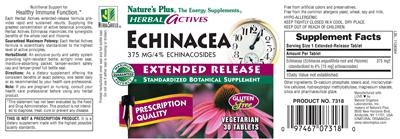 Photo of the Nature's Plus Herbal Actives Echinacea 375 mg/4% Echinacosides Extended Release label