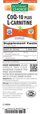 Photo of the Botanic Choice CoQ-10 Plus L-Carnitine label