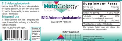Photo of the NutriCology B12 Adenosylcobalamin 3000 mcg with Folic Acid label