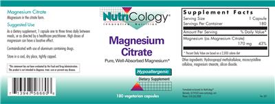 Photo of the NutriCology Magnesium Citrate label
