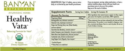 Photo of the Banyan Botanicals Healthy Vata label