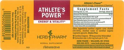 Photo of the Herb Pharm Athlete's Power label