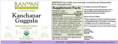 Photo of the Banyan Botanicals Kanchanar Guggulu label
