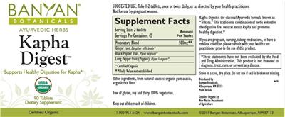 Photo of the Banyan Botanicals Kapha Digest label