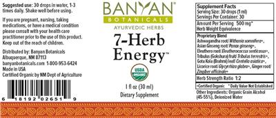 Photo of the Banyan Botanicals 7-Herb Energy label