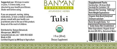 Photo of the Banyan Botanicals Tulsi label
