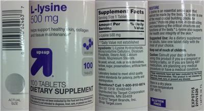 Photo of the up&up L-Lysine 500 mg label