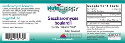 Photo of the NutriCology Saccharomyces boulardii label