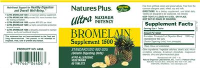 Photo of the Natures Plus Ultra Maximum Potency Bromelain 1500 label