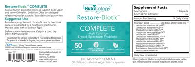 Photo of the NutriCology Restore-Biotic Complete label