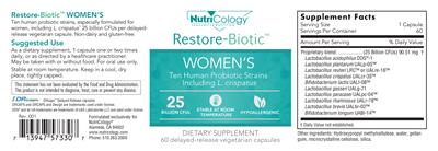 Photo of the NutriCology Restore-Biotic Women's label