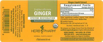 Photo of the Herb Pharm Ginger label
