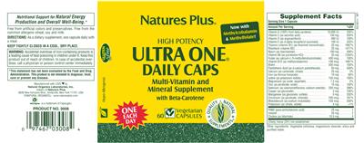 Photo of the Natures Plus High Potency Ultra One Daily Caps with Beta-Carotene label