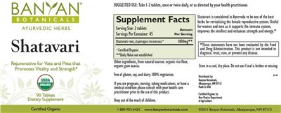 Photo of the Banyan Botanicals Shatavari label