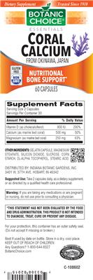 Photo of the Botanic Choice Coral Calcium label