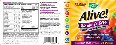 Photo of the Nature's Way Alive! Women's 50+ Gummy Vitamins label