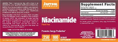 Photo of the Jarrow Formulas Niacinamide 250 mg label