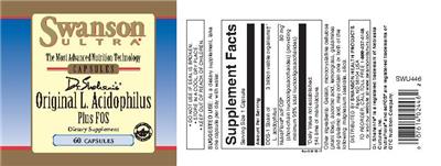 Photo of the Swanson Ultra Dr. Shahani Original L. Acidophilus Plus FOS label