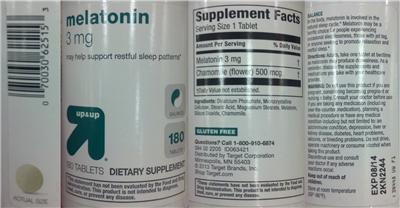 Photo of the up&up Melatonin 3 mg label
