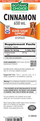 Photo of the Botanic Choice Cinnamon 650 mg label