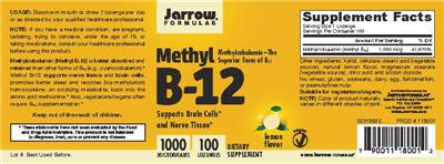 Photo of the Jarrow Formulas Methyl B-12 Lemon Flavor 1000 mcg label