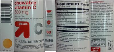 Photo of the up&up Chewable Vitamin C 500 mg and Rose Hips Orange Flavored label
