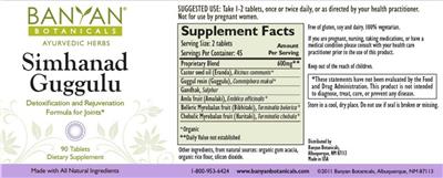 Photo of the Banyan Botanicals Simhanad Guggulu label