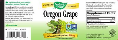 Photo of the Nature's Way Oregon Grape 500 mg label