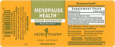 Photo of the Herb Pharm Menopause Health label
