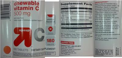 Photo of the up&up Chewable Vitamin C 500 mg And Rose Hips Orange Flavored label