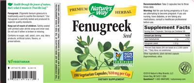 Photo of the Nature's Way Fenugreek Seed 610 mg label