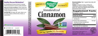 Photo of the Nature's Way Standardized Cinnamon label