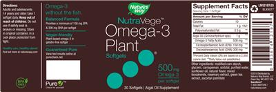 Photo of the Nature's Way NutraVege Omega-3 Plant Softgels label