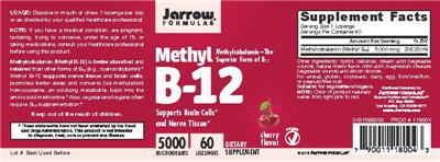 Photo of the Jarrow Formulas Methyl B-12 Cherry Flavor 5000 mcg label