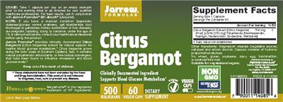 Photo of the Jarrow Formulas Citrus Bergamot 500 mg label