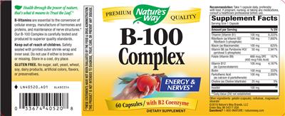 Photo of the Nature's Way B-100 Complex with B2 Coenzyme label
