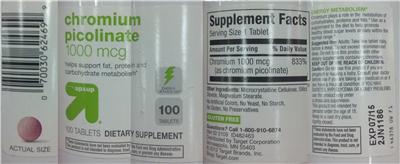 Photo of the up&up Chromium Picolinate 1000 mcg label