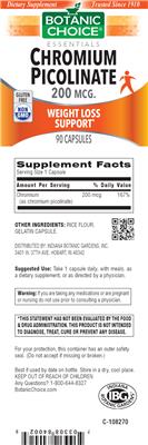 Photo of the Botanic Choice Chromium Picolinate 200 mcg label