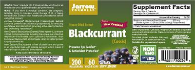 Photo of the Jarrow Formulas Blackcurrant Freeze-Dried Extract 200 mg label