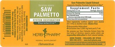 Photo of the Herb Pharm Saw Palmetto label