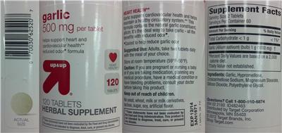 Photo of the up&up Garlic 500 mg label
