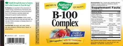 Photo of the Nature's Way B-100 Complex with B2 Coenzyme label
