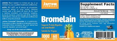 Photo of the Jarrow Formulas Bromelain 1000 GDU label