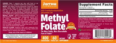 Photo of the Jarrow Formulas Methyl Folate 400 mcg label