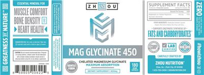 Photo of the ZHOU Mag Glycinate 450 mg label