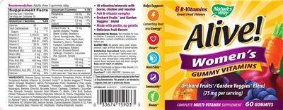 Photo of the Nature's Way Alive! Women's Gummy Vitamins label