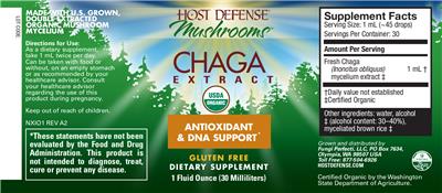 Photo of the Host Defense Mushrooms Chaga Extract label
