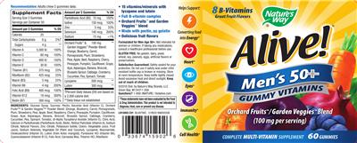 Photo of the Nature's Way Alive! Men's 50+ Gummy Vitamins label