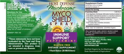 Photo of the Host Defense Mushrooms Myco Shield Spray Peppermint label